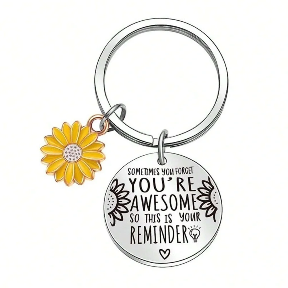 Motivational Super Cute Silver Keychain with Yellow Flower Charm​​